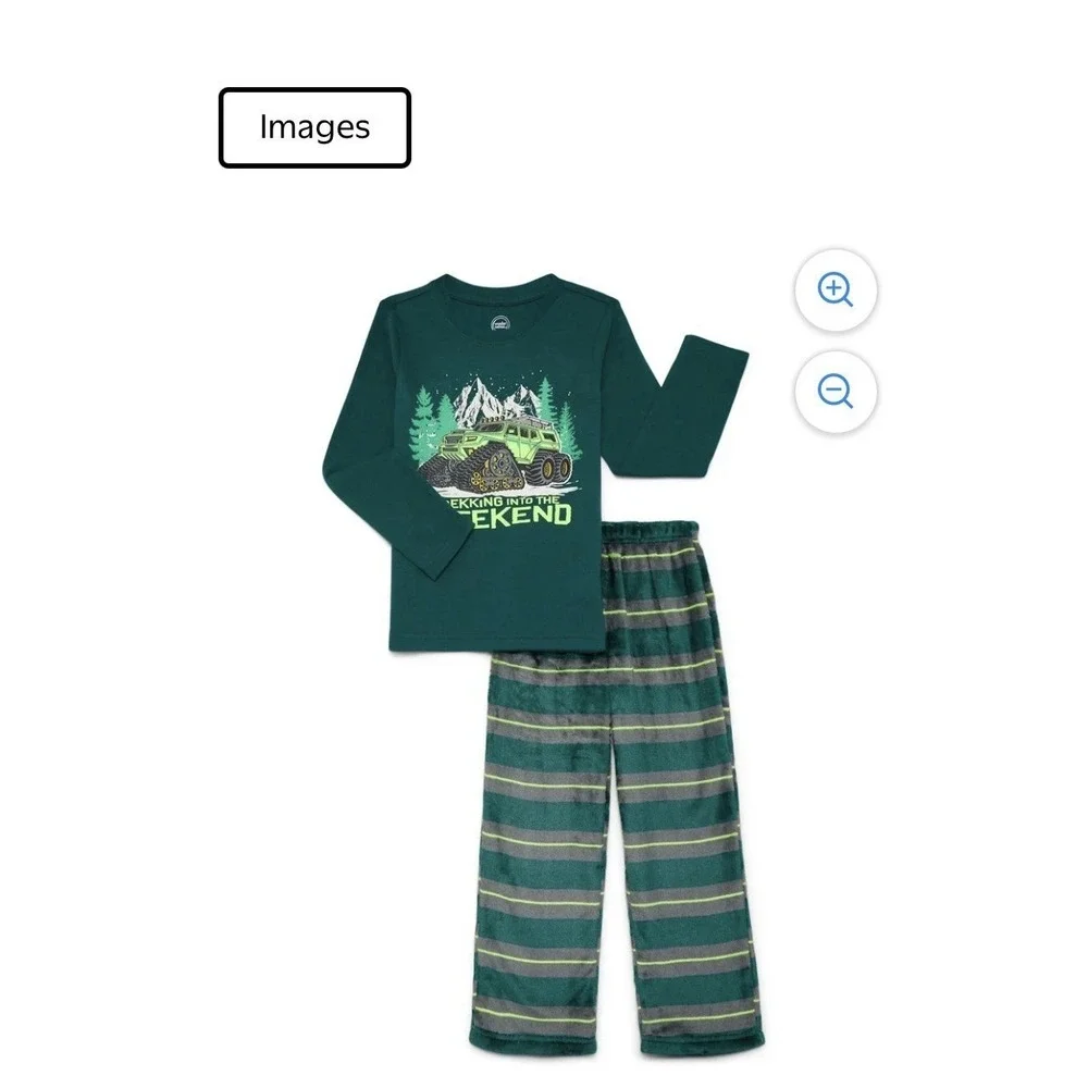 Wonder Nation Boys Pajama Set L 10-12‎ Green Monster Truck Flame Resistant New